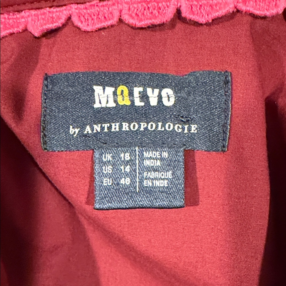 Anthropologie‎ Maeve Burgundy Floral Embroidered Blouse 14 - Picture 8 of 10